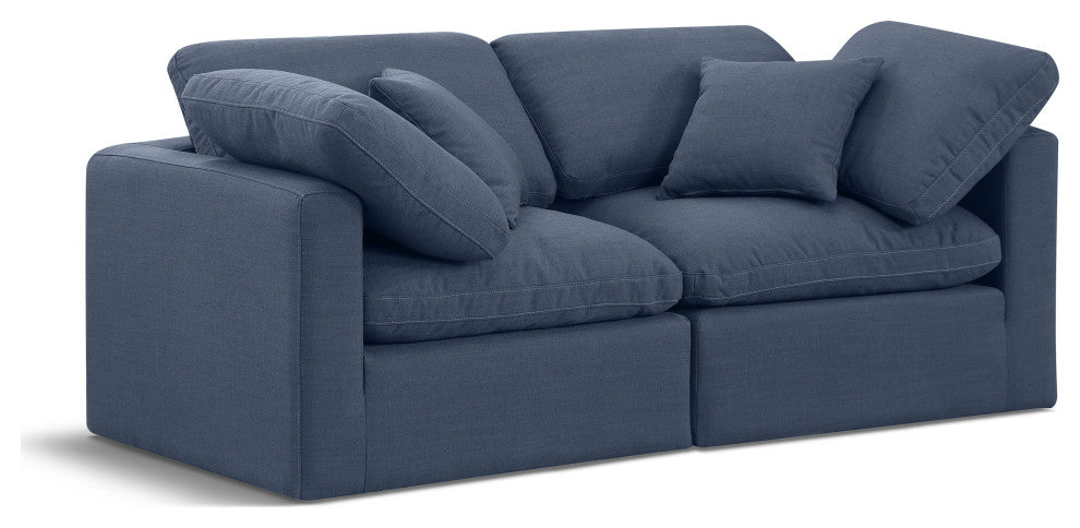 Indulge Upholstered Modular Sofa, Navy, 2-Piece: 2 Corner Chair, Down Stuffed Linen Textured Fabric
