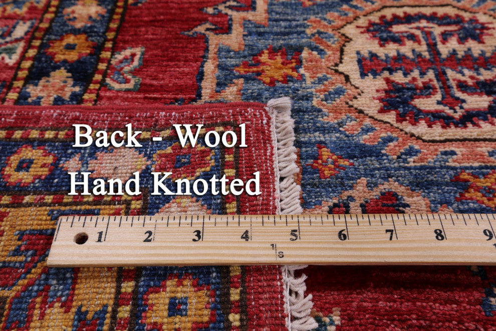 8' 0" X 9' 10" Geometric Super Kazak Hand Knotted Rug Q10606