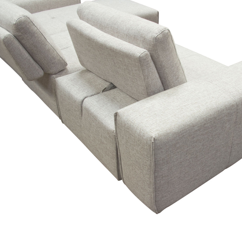 Jazz Modular 3-Seater Chaise Sectional Backrests in Light Brown Fabric