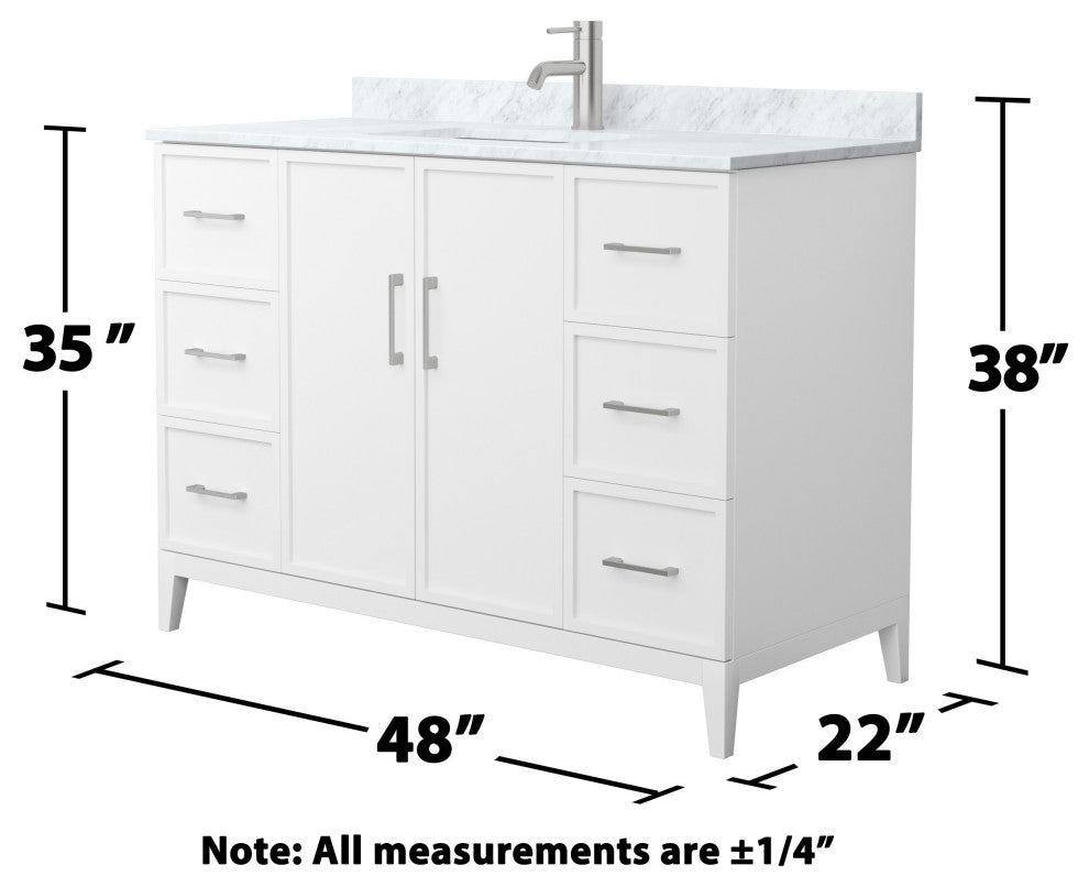 Elan 48" Single Vanity, White, White Carrara Marble Top, Nickel Trim