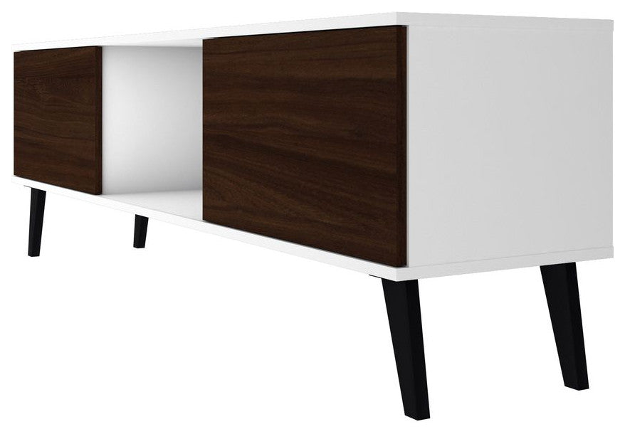 Doyers 62" TV Stand, White and Nut Brown