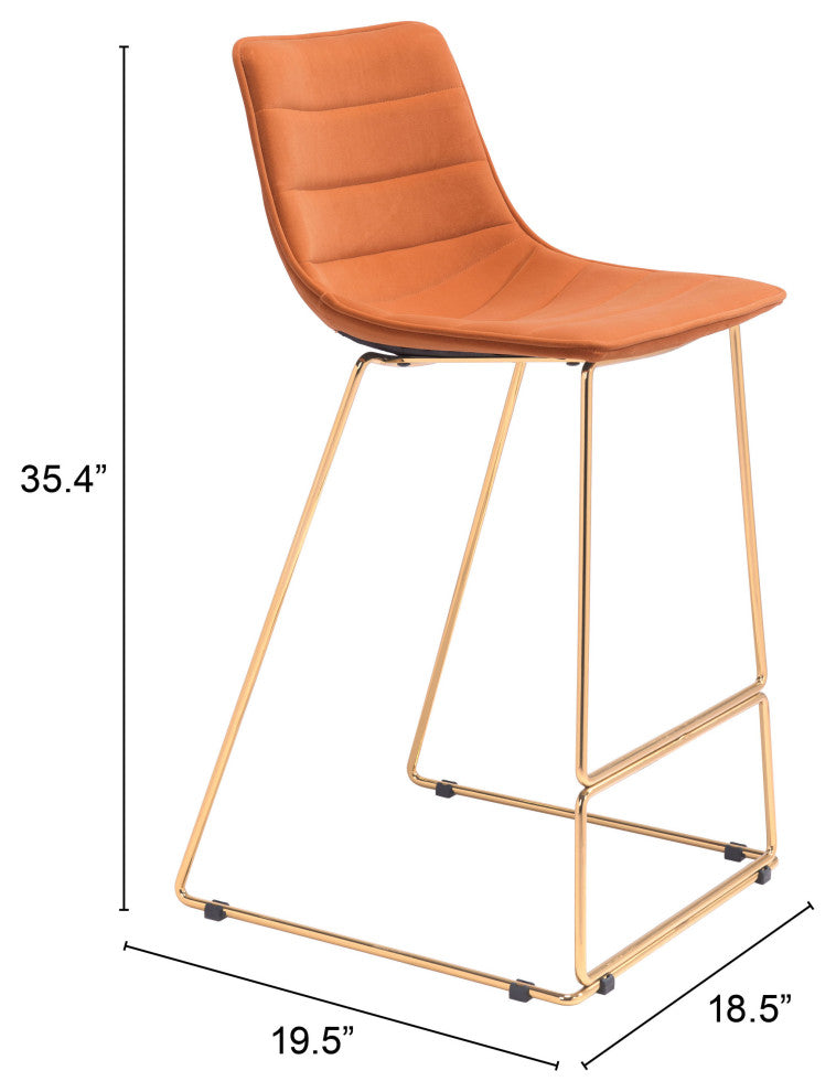 Bar Stool Chair Barstool, Steel Metal, Fabric, Orange, Gold, Cafe Bistro