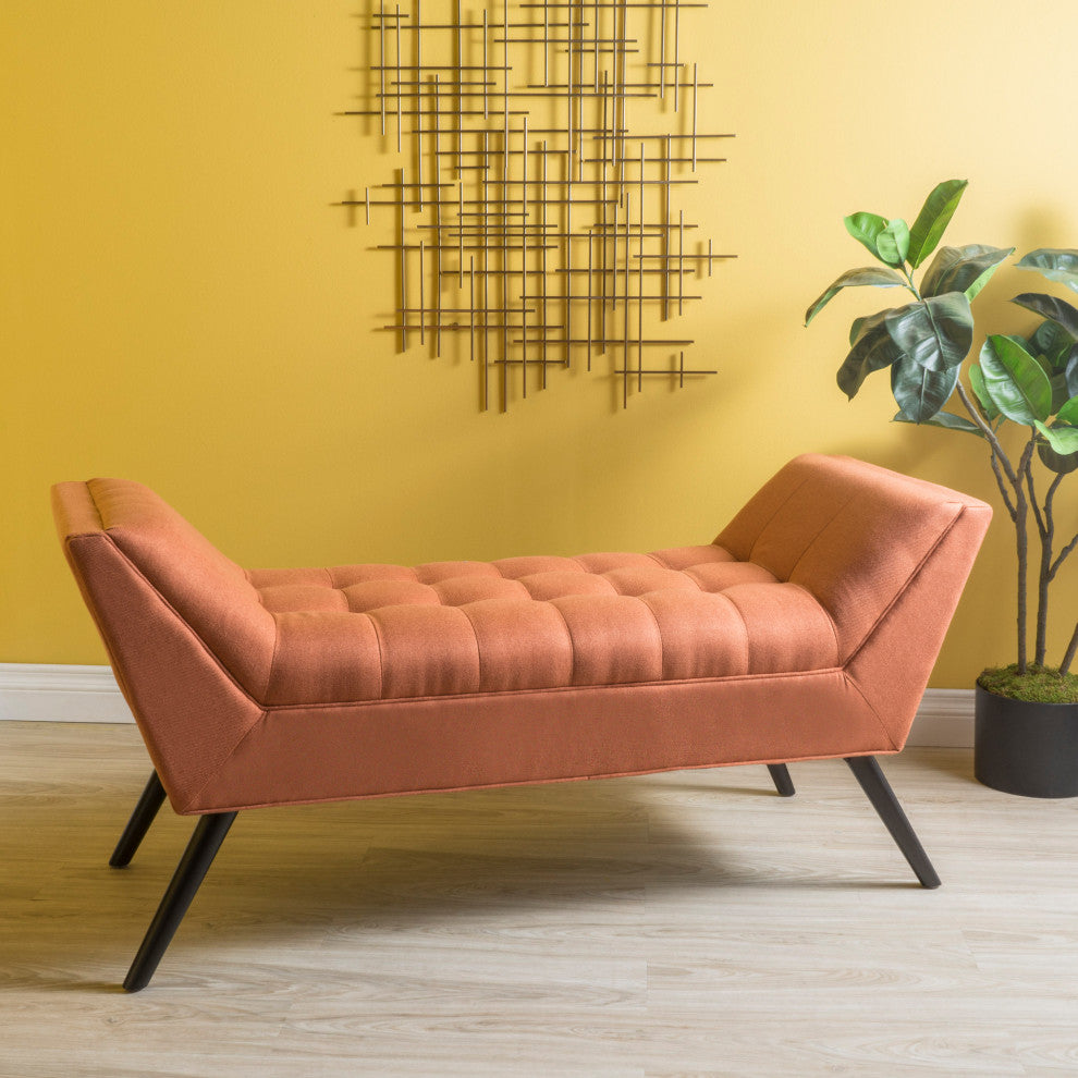 GDF Studio Madrid Tufted Fabric Ottoman Bench, Orange
