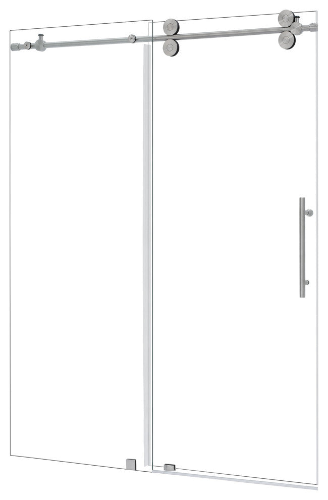 Lazaro Single Sliding Frameless Shower Door, Clear, Brushed Nickel, 56"wx78"h