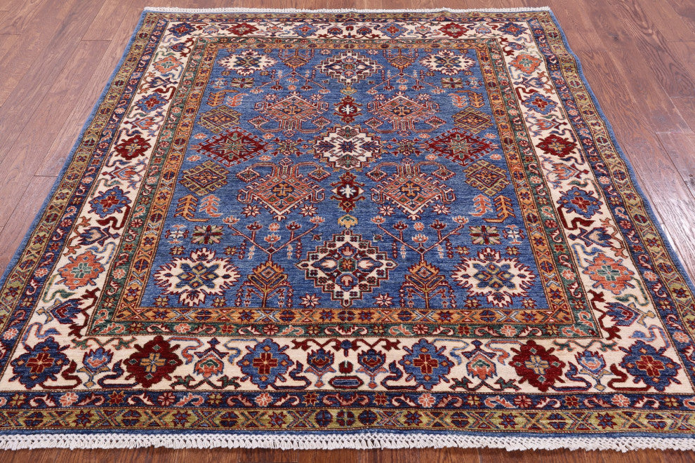 6' Square Handmade Super Kazak Rug Q10349