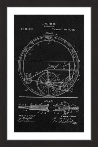 "Monocycle 1894 Black Paper" Framed Painting Print