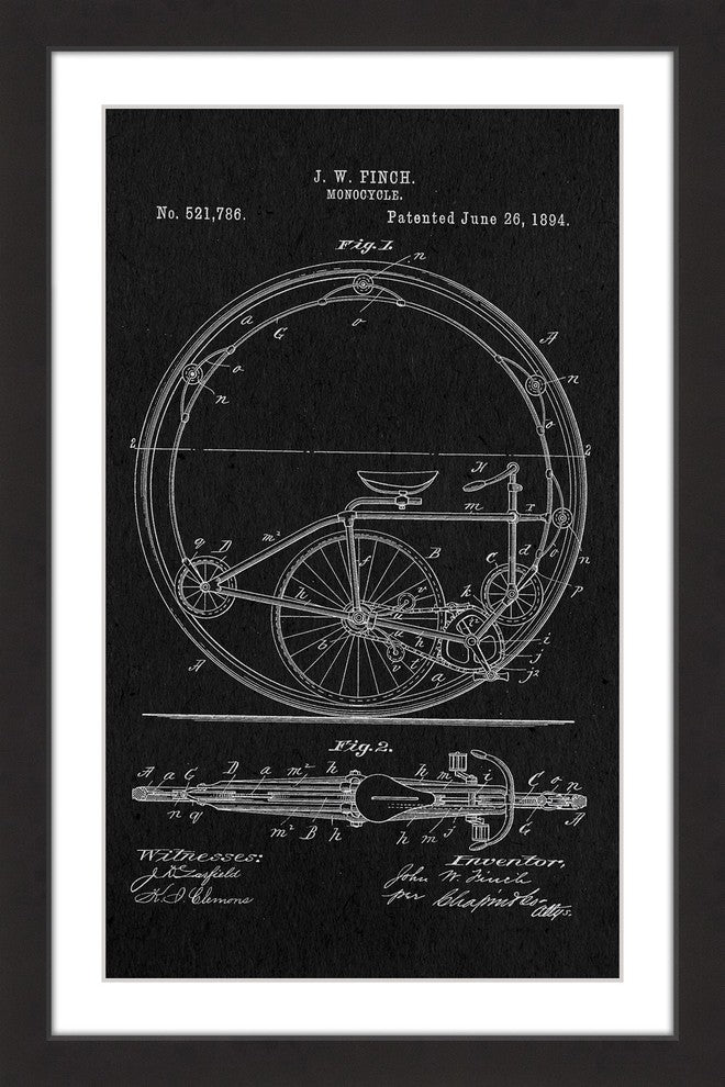 "Monocycle 1894 Black Paper" Framed Painting Print