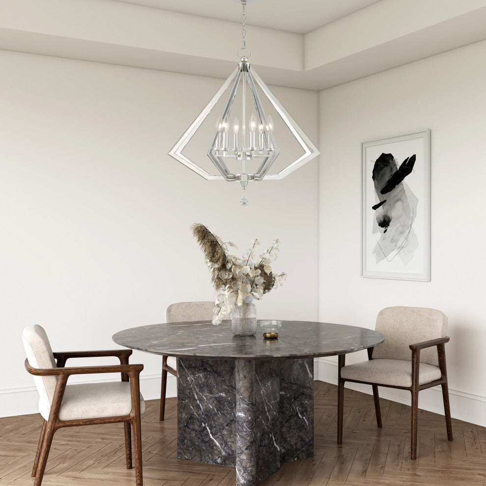 Diamond 6-Light Chandelier, Polished Nickel