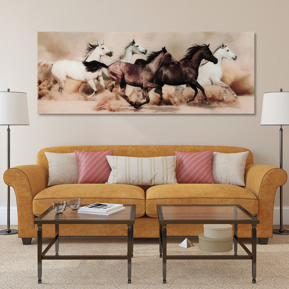 "Stampede" Horse Wall Art Tempered Glass Contemporary Artwork 63" x 24"