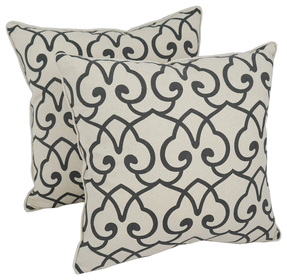 18" Corded Throw Pillows With Inserts, Black and White, Set of 2