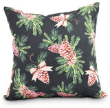Greenery Black Holiday Print Decorative Outdoor Throw Pillow, 18"