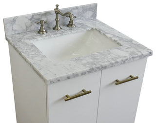 25" Single Sink Vanity, White Finish With White Carrara Marble