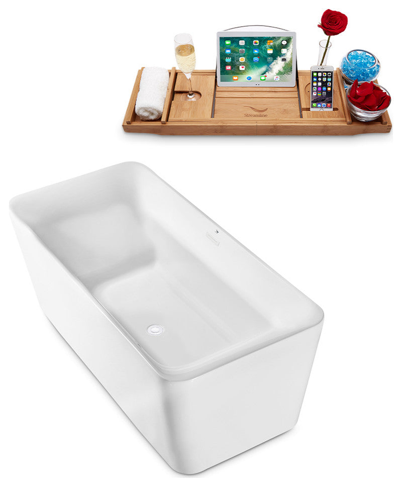 63" Streamline N682WH Freestanding Tub and Tray With Internal Drain