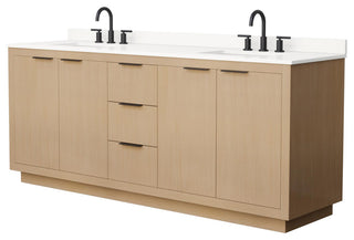 Maroni 80" Light Straw Double Vanity, White Quartz Top, 3-Hole, Black Trim