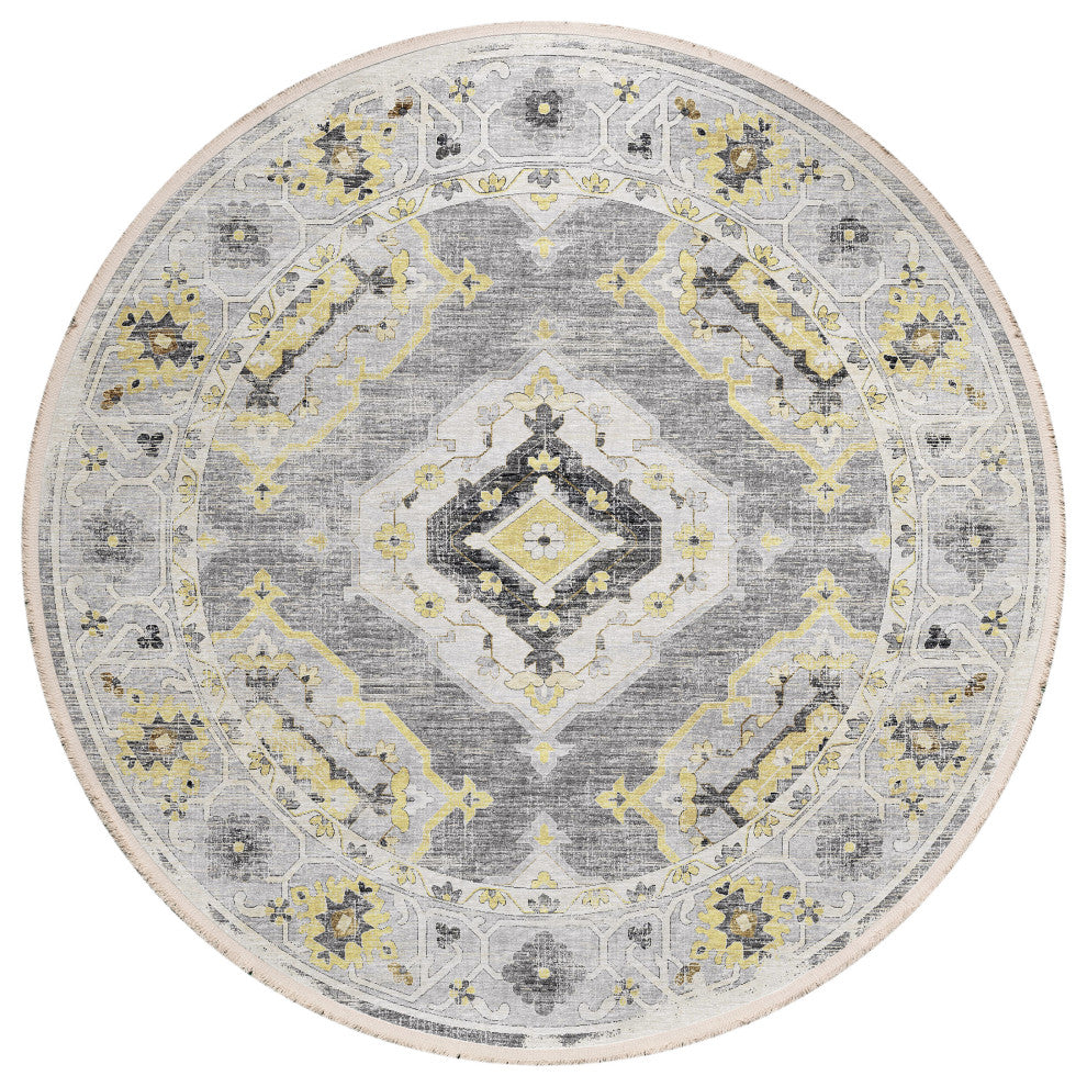 Indoor/Outdoor Marbella MB1 Grey Machine Washable 10' x 10' Round Rug