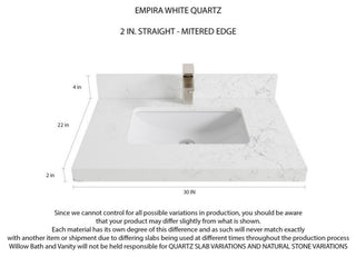 Elizabeth 30 Single Sink Bath Vanity in Dark Walnut Teak 2" Empira Quartz