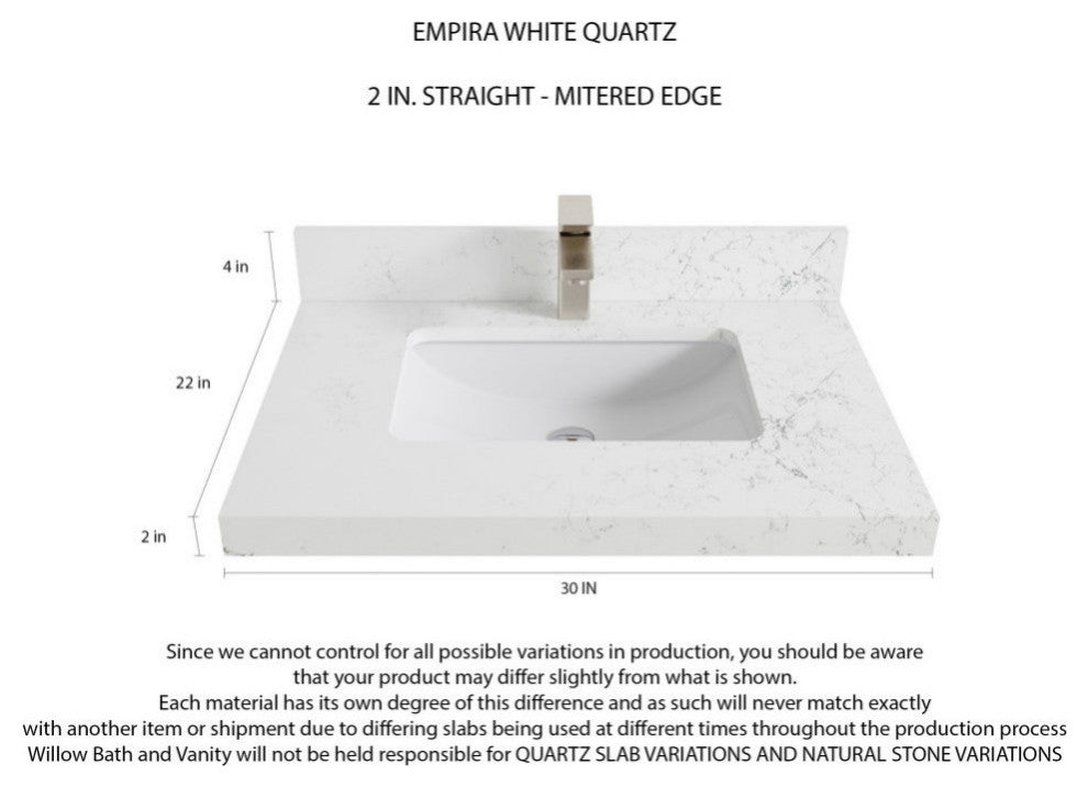 Elizabeth 30 Single Sink Bath Vanity in Dark Walnut Teak 2" Empira Quartz