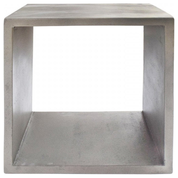 Minimalist Dark Gray Concrete Open Cube End or Side Table