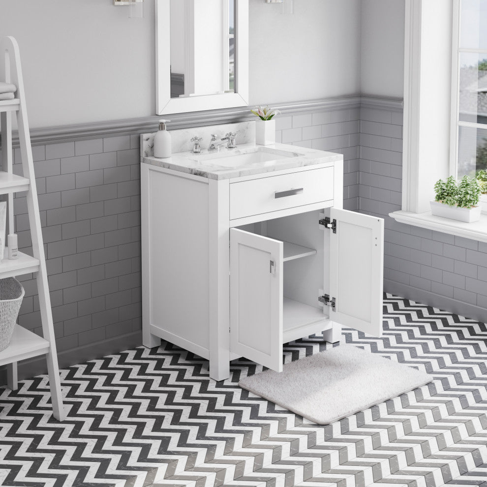 Madison Pure White Bathroom Vanity, 30", No Mirror, One Faucet