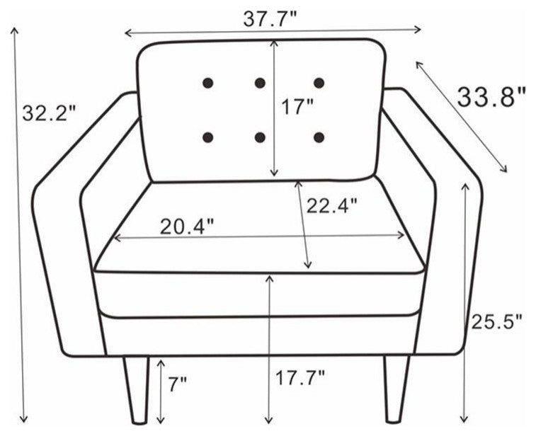 Pemberly Row Mid Century Modern Style Tufted Wide Velvet Armchair in Orange