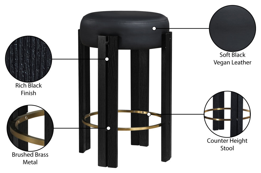 Harrison Upholstered Counter Stool, Black, Black Finish