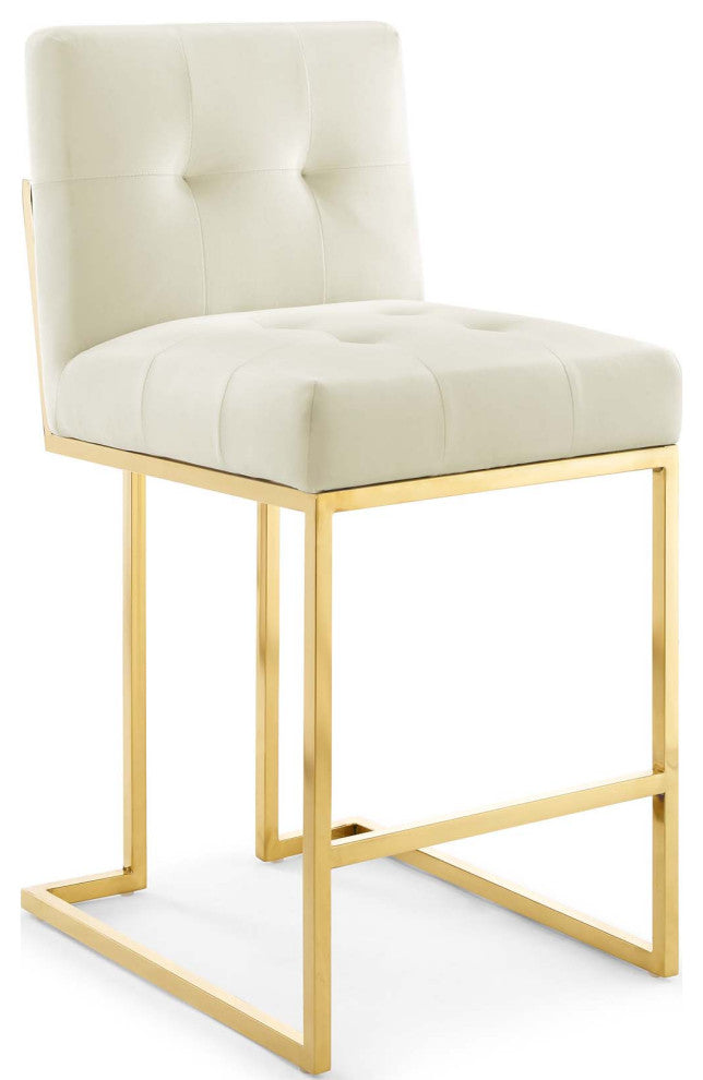 Privy Gold Stainless Steel Performance Velvet Counter Stool Set of 2-Gold Ivory
