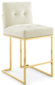 Privy Gold Stainless Steel Performance Velvet Counter Stool Set of 2-Gold Ivory