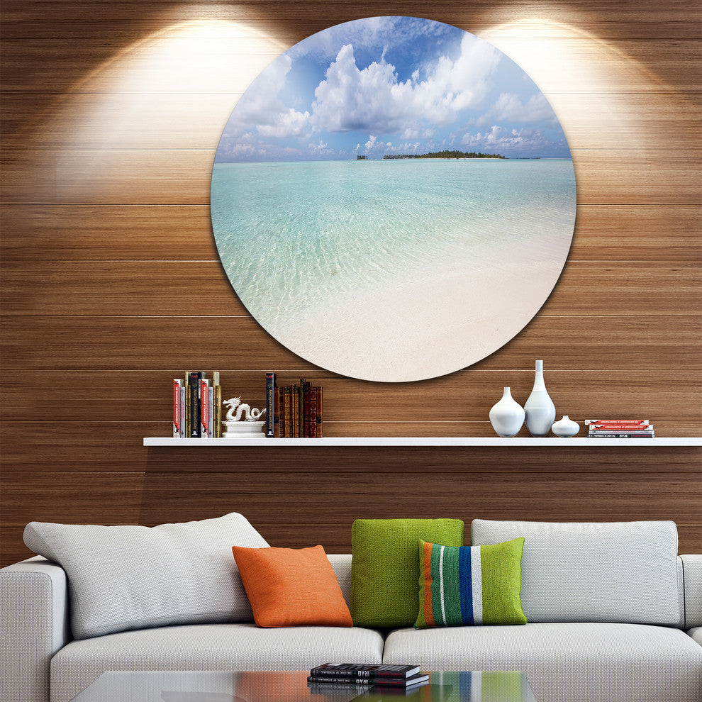 Fascinating Maldives Empty Seashore, Seascape Round Wall Art, 11"
