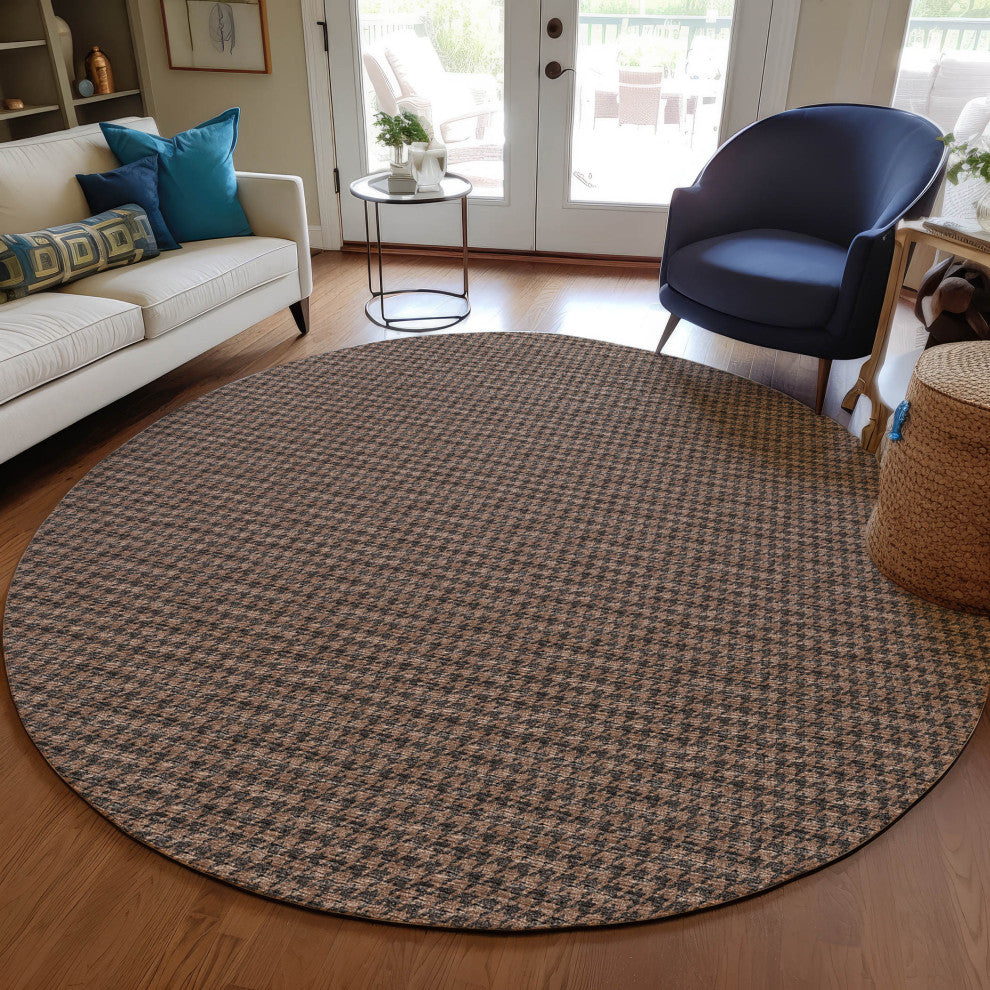 Indoor/Outdoor Hinton HN1 Chocolate Machine Washable 10' x 10' Rug