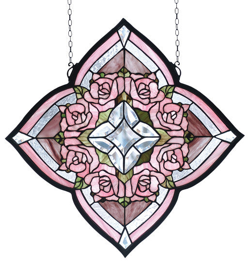 20W X 20H Ring of Roses Stained Glass Window