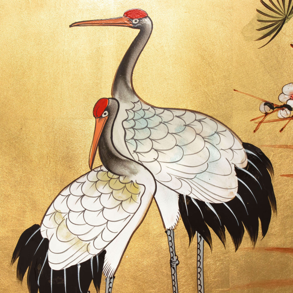 Gold Lacquer Wall Plaque Cranes