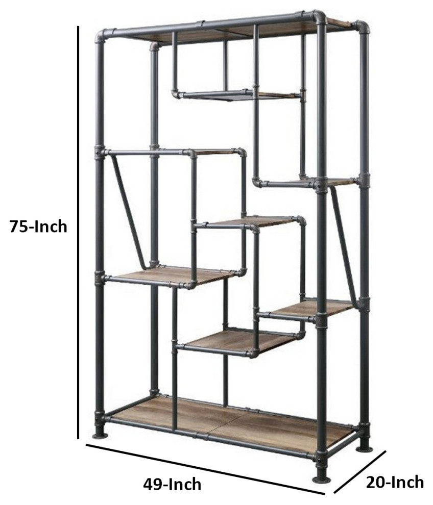 Benzara BM250395 8-Tier Water Pipe Design Bookshelf, Brown and Gray