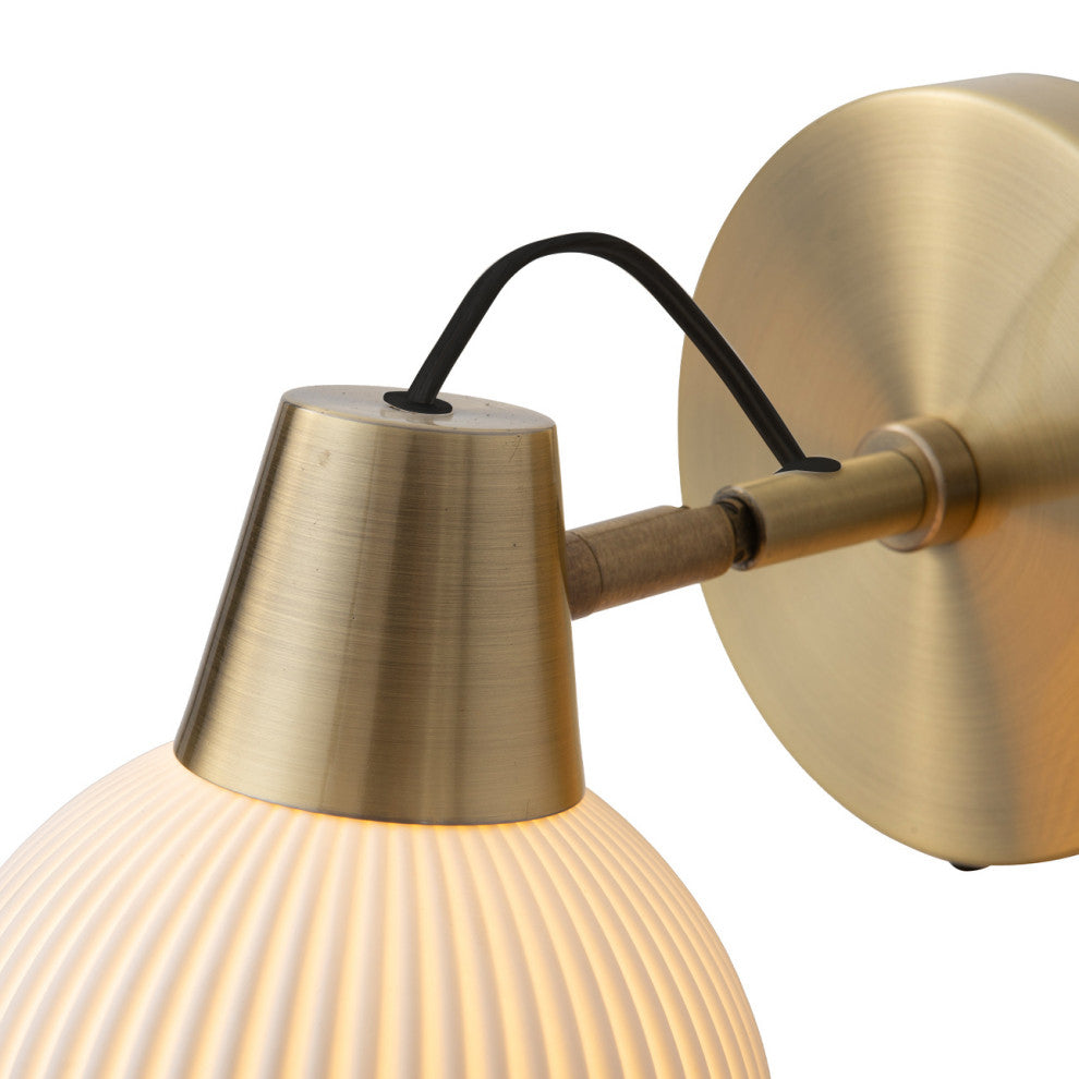 Petaluma Bone Porcelain Wall Sconce, Weathered Brass, Dimmer Switch, Portable