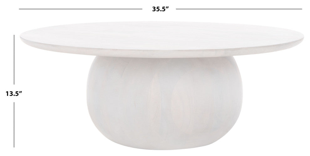 Safavieh Couture Gabribella Round Wood Coffee Table, White Washed