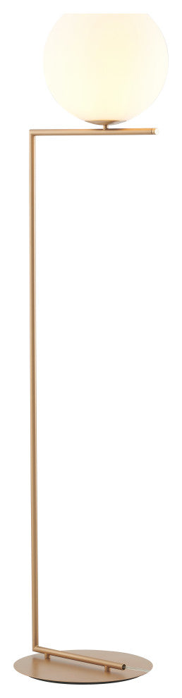 Milk White Glass Globe Floor Lamp, Brass