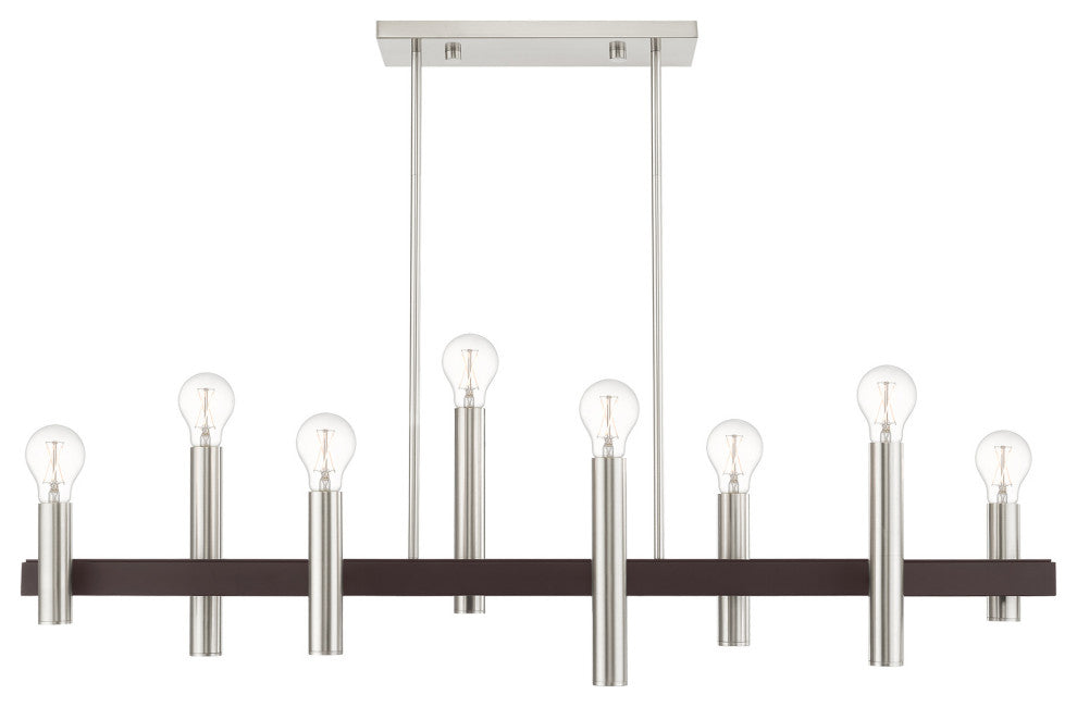 Livex Lighting Helsinki 8 Light Brushed Nickel, Bronze Accents Linear Chandelier