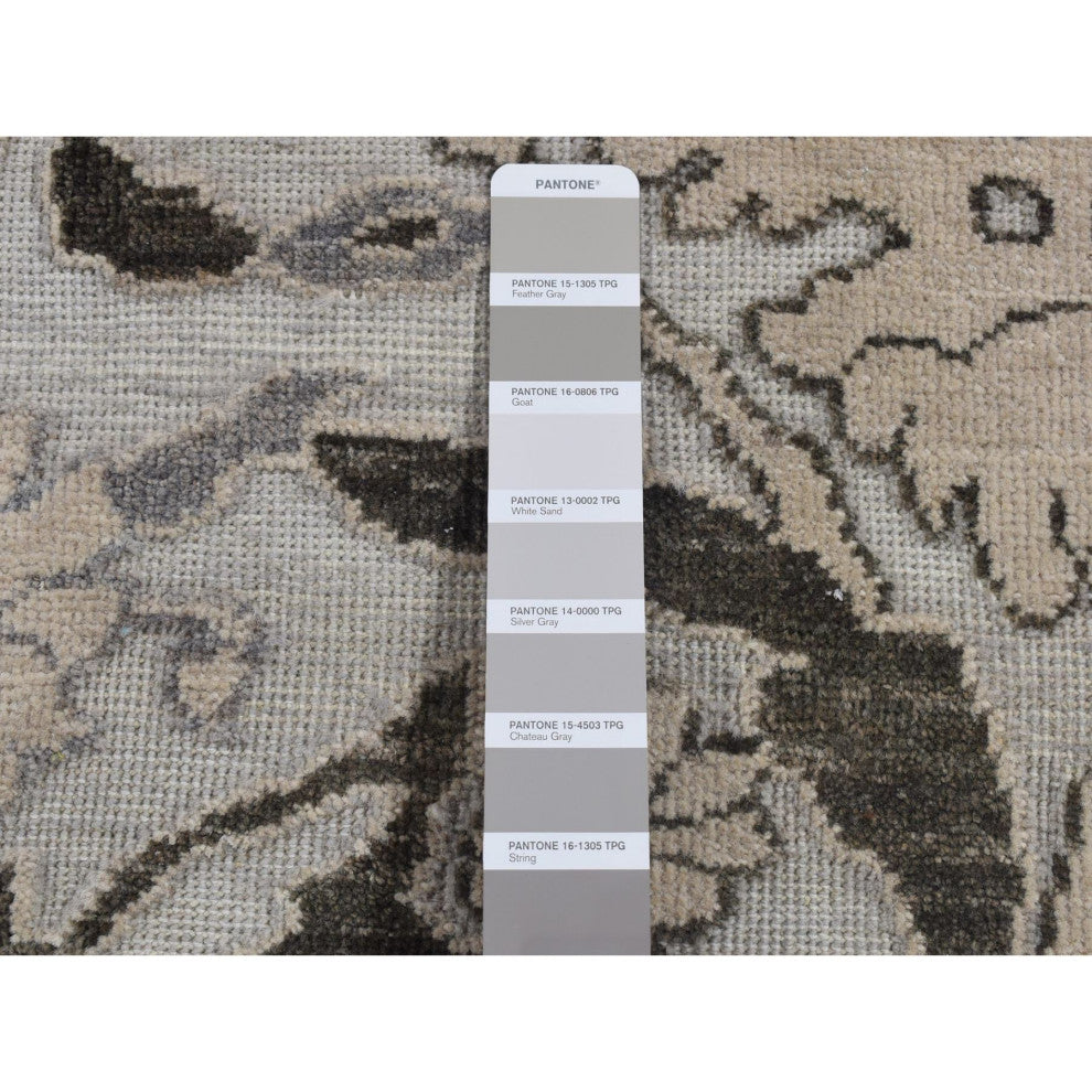 Ivory 100% Wool Hi and Lo Oushak Design Hand Knotted Oriental Rug, 2'1"x3'1"