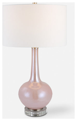 Elegant Blush Pink Art Glass Table Lamp 29 in Organic Bottle Shape Round