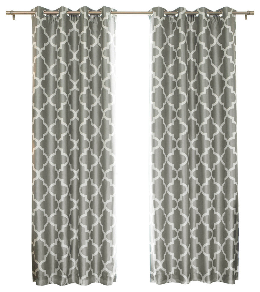 Moroccan Thermal Blackout Single Curtain Panel, Gray