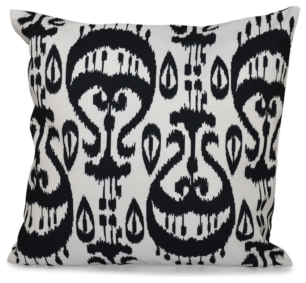 Ikat , Geometric Print Pillow, Black, 16"x16"