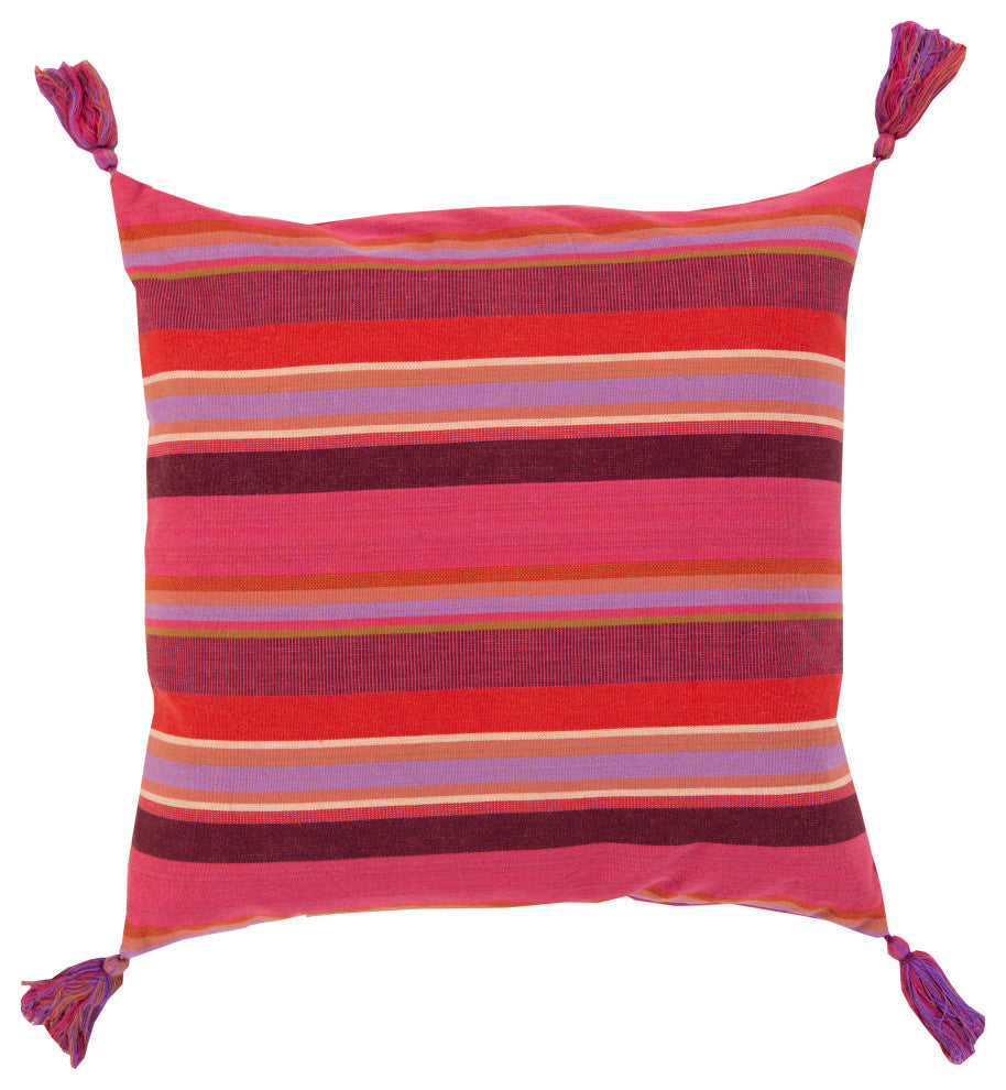 Surya Stadda Stripe SS-002 22"x22" Pillow Kit, Purple/Burnt Orange/Red/Beige