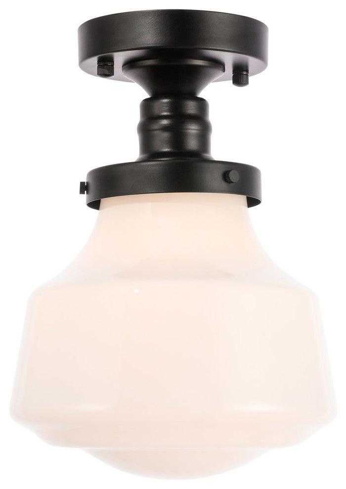 Living District Lyle 1-Light Metal & Glass Flush Mount in Black/Frosted White