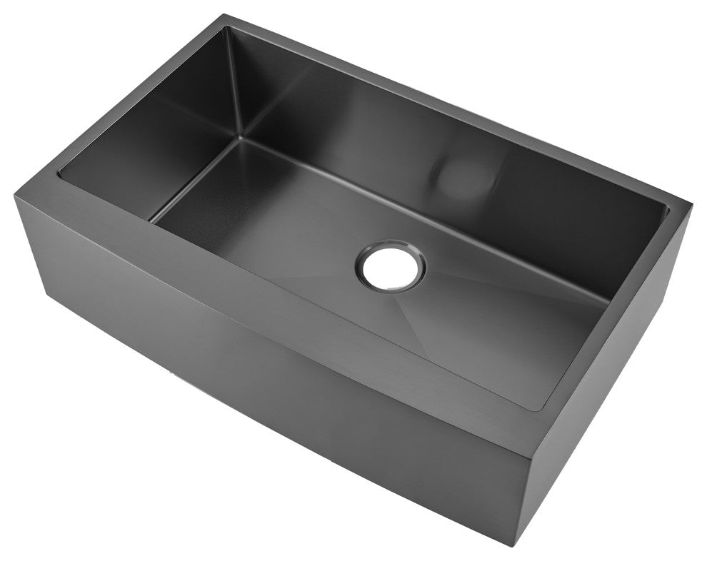 Rivage 33"x21" Stainless Steel Farmhouse Kitchen Sink, Black