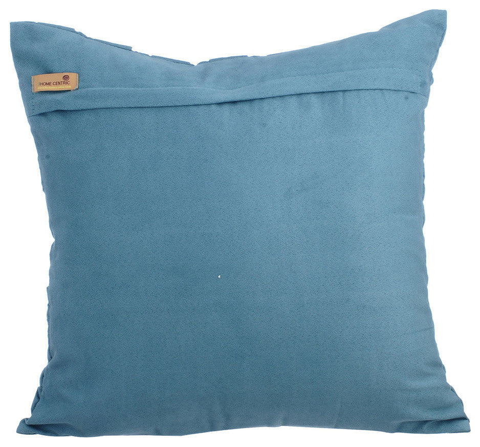 Textured Pintucks 14"x14" Suede Fabric Blue Pillow Cover, Dull Blue Love Tune