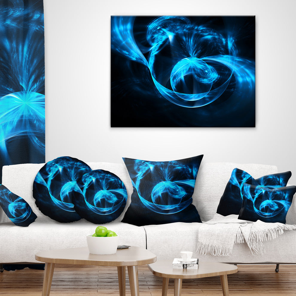 Fractal 3D Circled Blue Waves Contemporary Throw Pillow, 16"x16"