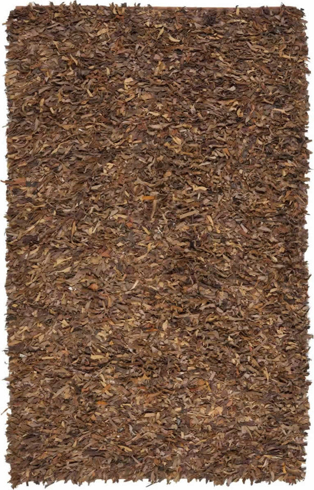 Safavieh Leather Shag LSG511B 6' Round Saddle Rug