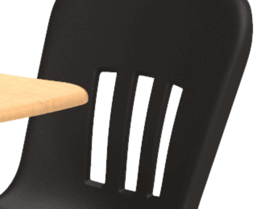 Modern Desk With Integrated Chair, Spacious Top & Ventilated Plastic Seat, Black