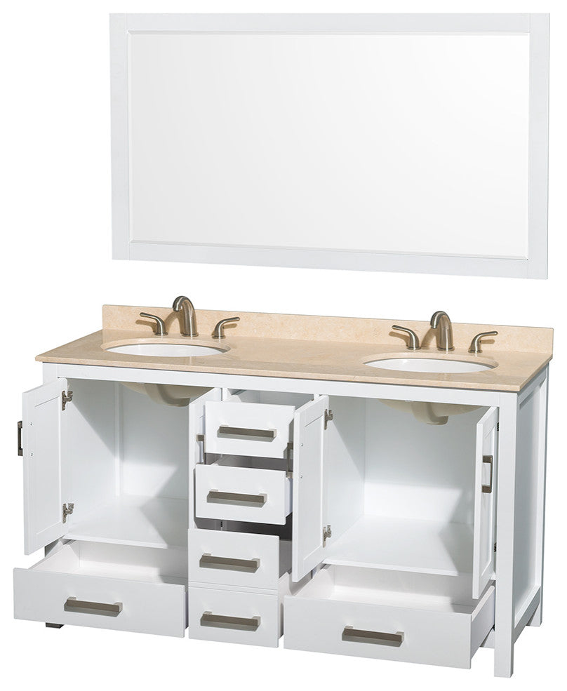 Wyndham WCS141460DWHIVUNOM58 60 Inch Vanity with Oval Sinks and Mirror