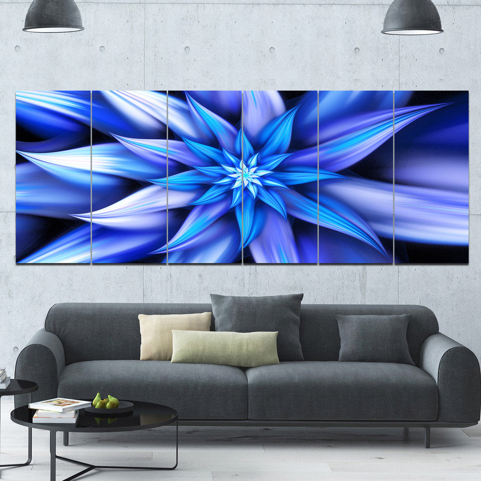 Dancing Blue Flower Petals, Floral Canvas Art Print, 70"x28", 6 Panels