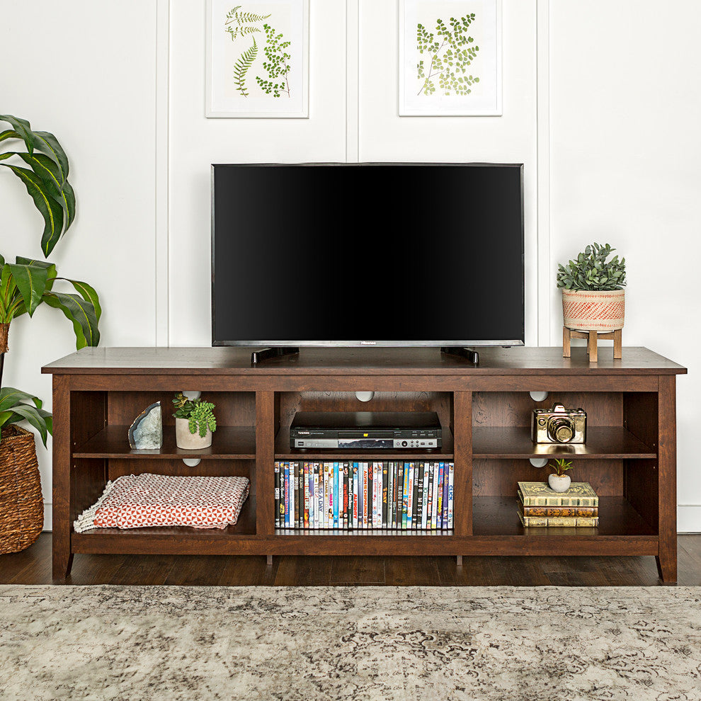 70" Wood Media TV Stand Storage Console, Traditional Brown